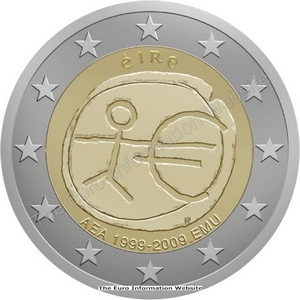 2 euros ommemorative 10 ans d'union monetaire Irlande 2009